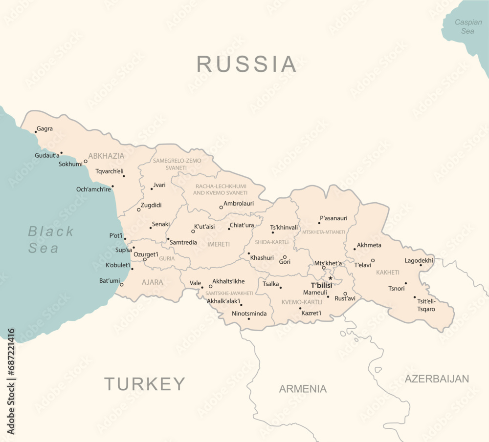 Georgia - detailed map with administrative divisions country. Georgia - detailed map with administrative divisions country.