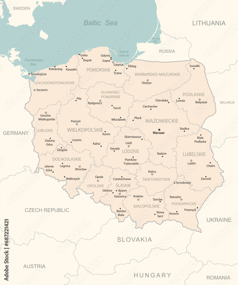 Poland - detailed map with administrative divisions country.