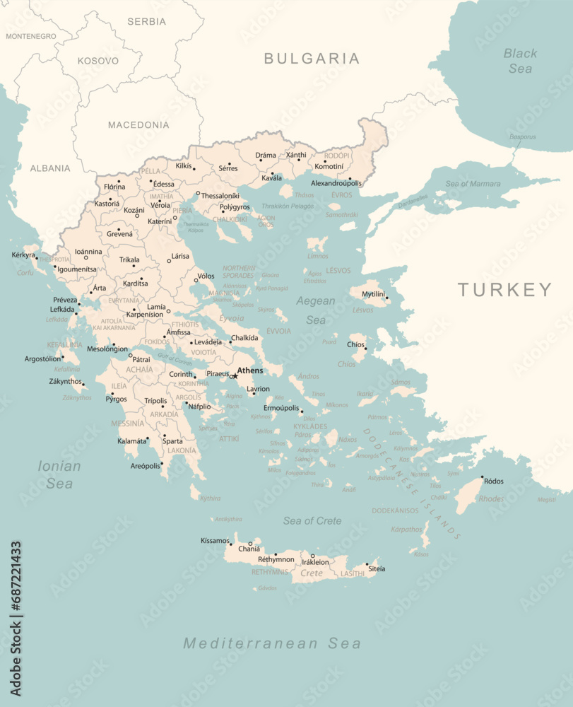 Greece - detailed map with administrative divisions country.