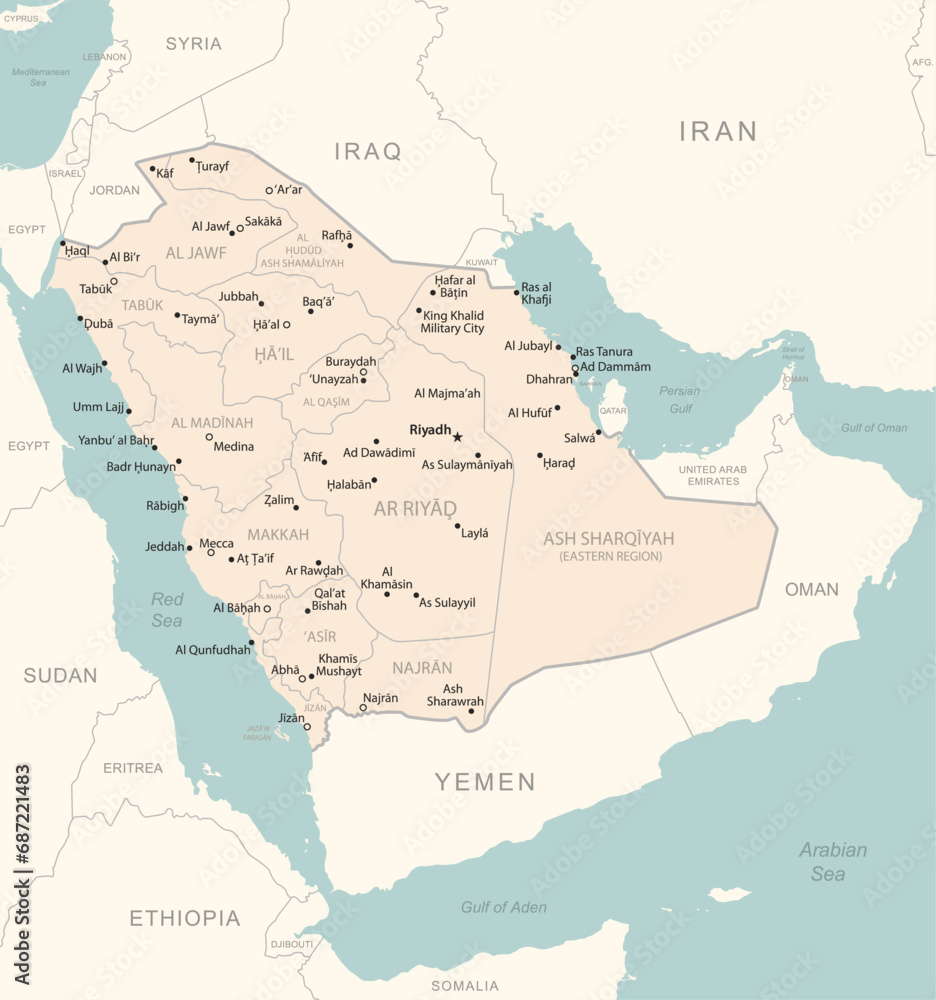 Saudi Arabia - detailed map with administrative divisions country.