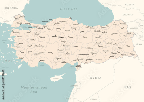 Turkey - detailed map with administrative divisions country. photo