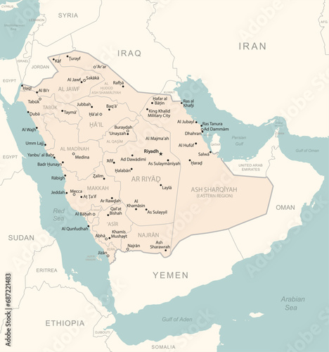 Saudi Arabia - detailed map with administrative divisions country. photo