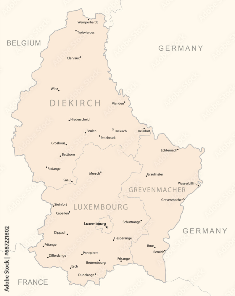 Luxembourg - detailed map with administrative divisions country.