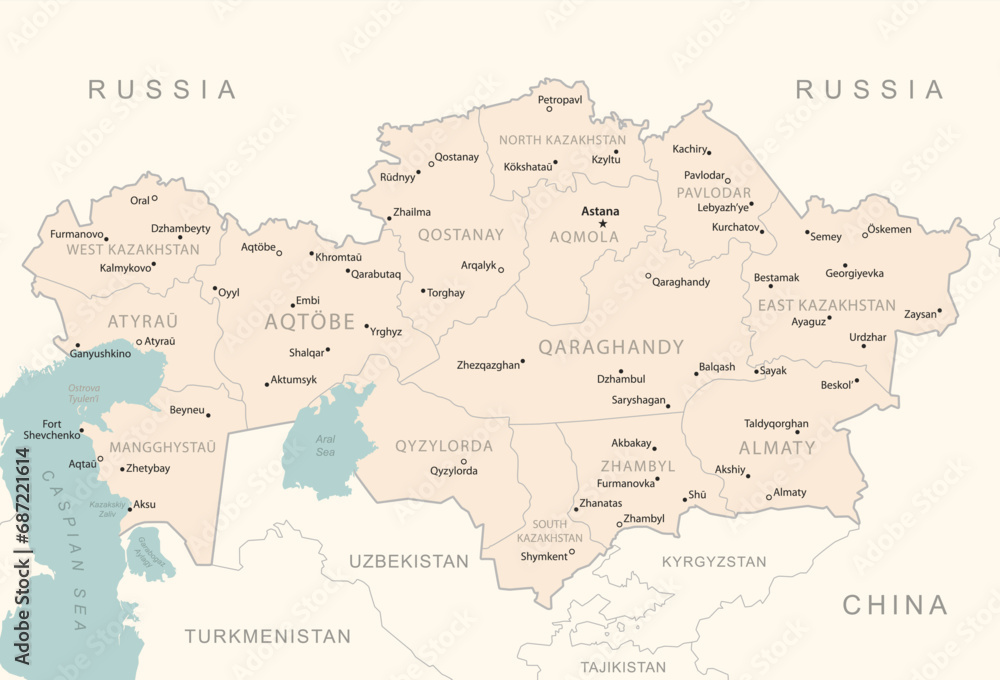 Kazakhstan - detailed map with administrative divisions country.