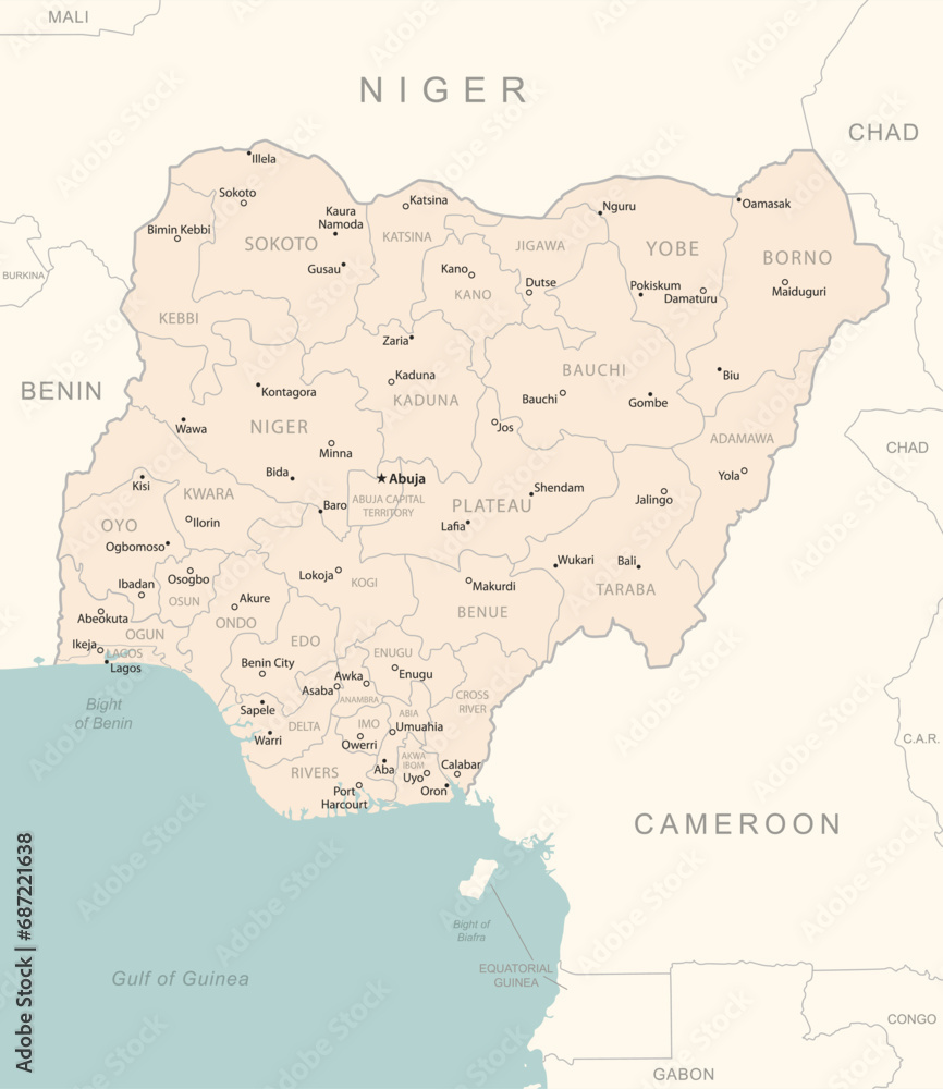Nigeria - detailed map with administrative divisions country.