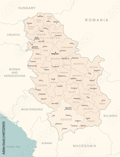 Serbia - detailed map with administrative divisions country.