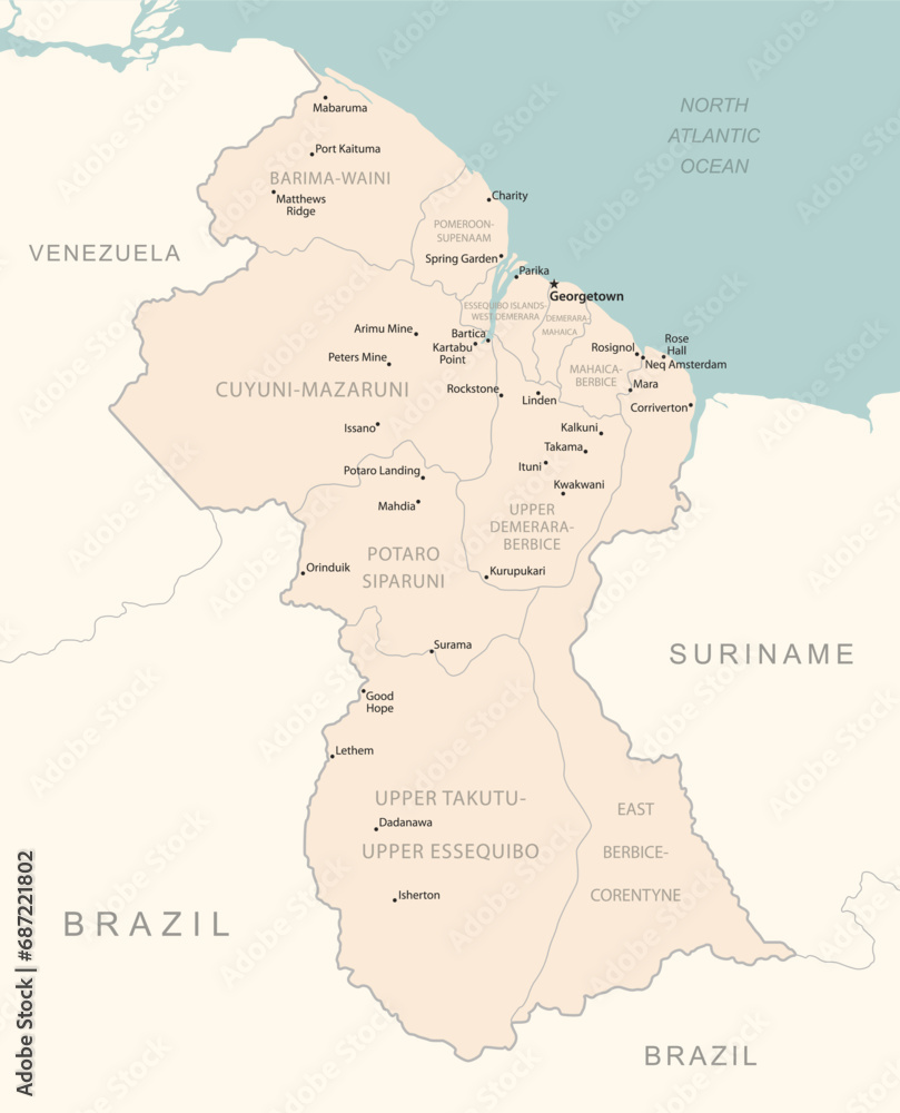 Guyana - detailed map with administrative divisions country.