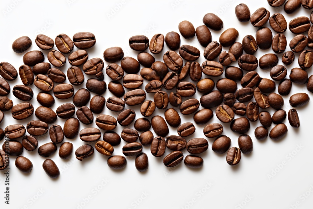 Obraz premium Scattered Coffee Beans Isolated on a White Background
