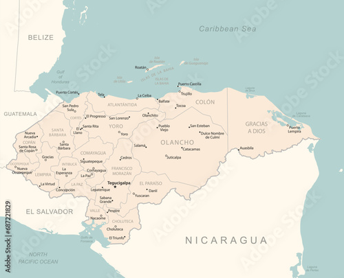 Honduras - detailed map with administrative divisions country.