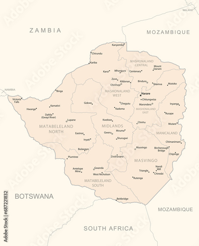 Zimbabwe - detailed map with administrative divisions country.