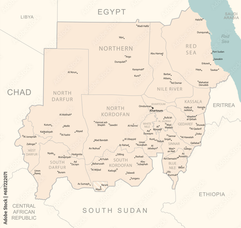 Sudan - detailed map with administrative divisions country.