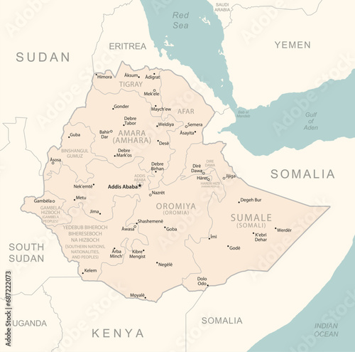 Ethiopia - detailed map with administrative divisions country.