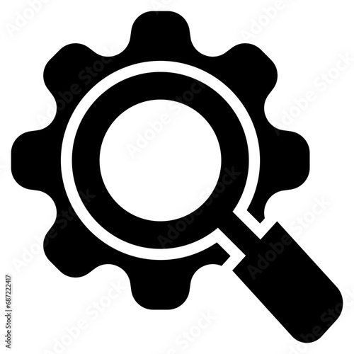 magnifying glass search look setting cog gear wheel solid glyph