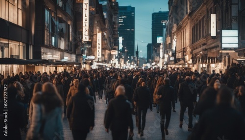 crowd of people walking on city street