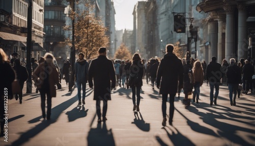 crowd of people walking on city street