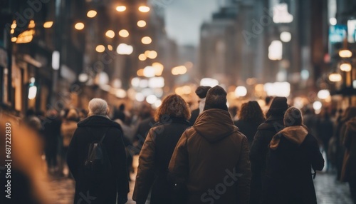 crowd of people walking on city street © Adi