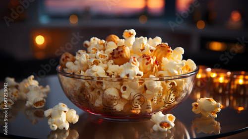 A Glass Bowl of Popcorn Display in a Cozy Home Interior