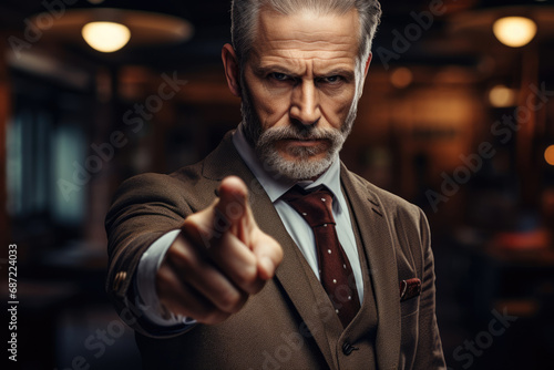 Senior man businessman points his finger at you