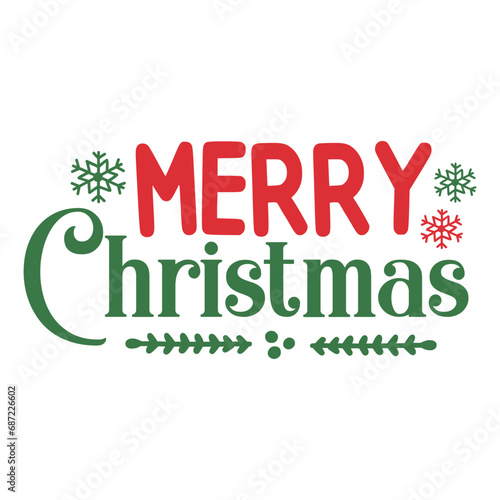 Christmas text design for T-shirts and apparel, holiday text on plain white background for shirt, hoodie, sweatshirt, card, tag, mug, icon, logo or badge, merry christmas