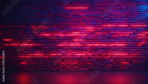 Neon light on brick walls that are not plastered background and texture.