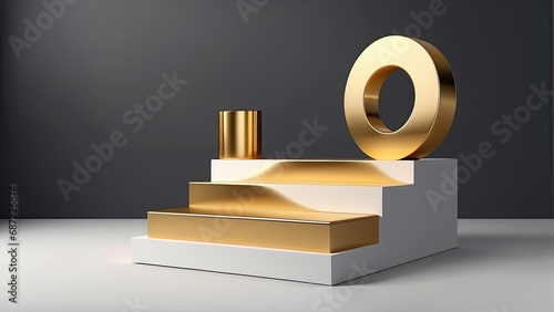3d render, abstract minimal geometric background, primitive forms, pastel colors, podium for product presentation photo