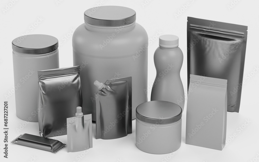 Realistic 3D Render of Empty Food Containers Realistic 3D Render of Empty Food Containers
