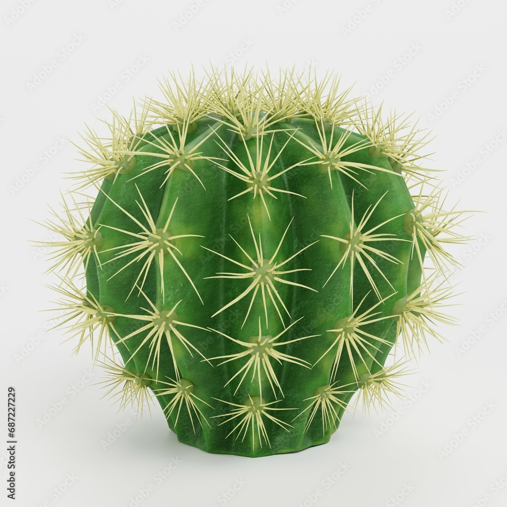 Realistic 3D Render of Golden Barrel Cactus Realistic 3D Render of Golden Barrel Cactus