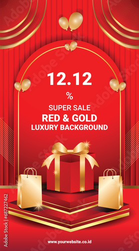 BACKGROUND LUXURY SALE RED AND GOLD ABSTRACT PODIUM FLYER BANNER SOCIAL MEDIA TEMPLATE 6 photo