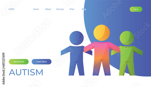 Landing page world autism awareness day with jigsaw group of child people. International solidarity, asperger’s day. Health care, mental illness. Social media post for poster, banner, cover, card