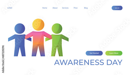 Landing page world autism awareness day with jigsaw group of child people. International solidarity, asperger’s day. Health care, mental illness. Social media post for poster, banner, cover, card