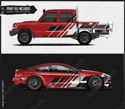 Racing car wrap design vector Graphic abstract stripe racing background kit designs for wrap vehicle, race car, rally, adventure © Vector cliparts