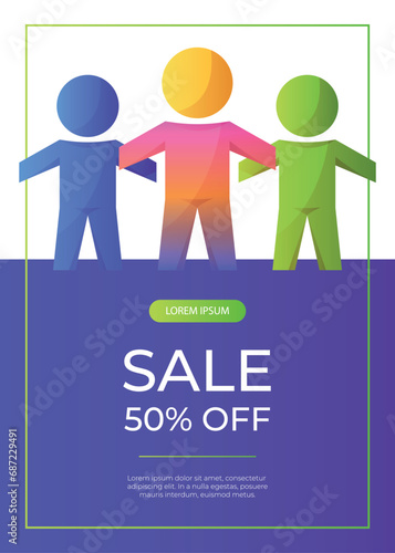 Promo sale flyer world autism awareness day with jigsaw group of child people. International solidarity, asperger’s day. Health care, mental illness. Social media post for poster, banner, cover