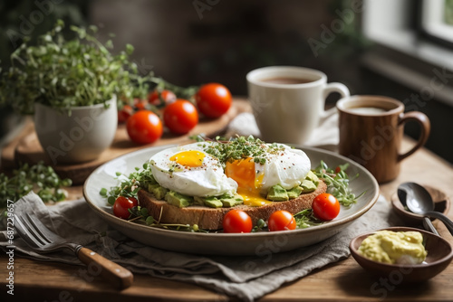 Artisanal Awakening: Nourishing Mornings Depicted in a Wholesome Breakfast Plate Generated with AI