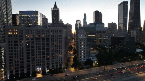  Drone view of Downtown Chicago lake shore drive  photo
