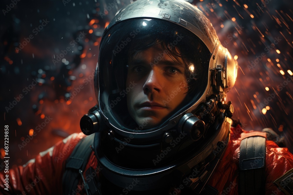 A lone astronaut, clad in a protective suit and helmet, stands ready for his journey into the unknown depths of space A lone astronaut, clad in a protective suit and helmet, stands ready for his journey into the unknown depths of space