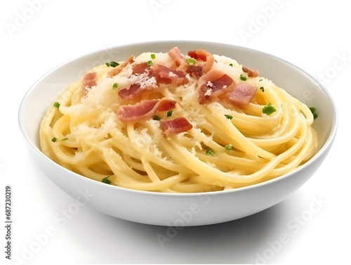 Spaghetti alla carbonara on white background