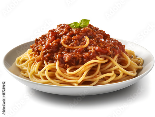 Spaghetti bolognese on white background