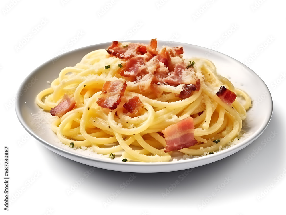 Spaghetti alla carbonara on white background Spaghetti alla carbonara on white background