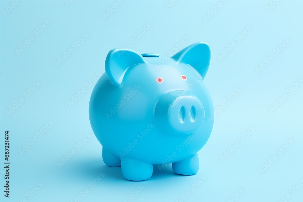 a blue pig money box in blue background