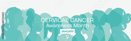 Cervical Cancer Awareness Month banner design. It features silhouette of women. Vector illustration