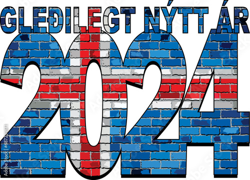 Happy New Year 2024 with Iceland flag inside - Illustration,
2024 HAPPY NEW YEAR NUMERALS
