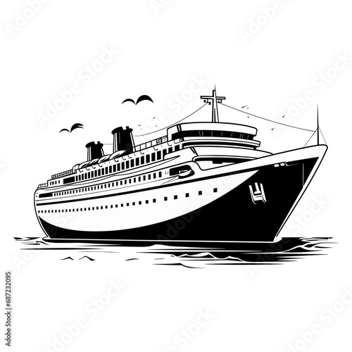 cruise ship illustration. Voyage passenger ship, nautical symbol. Marine holiday vacation, travelling design transport, generative ai