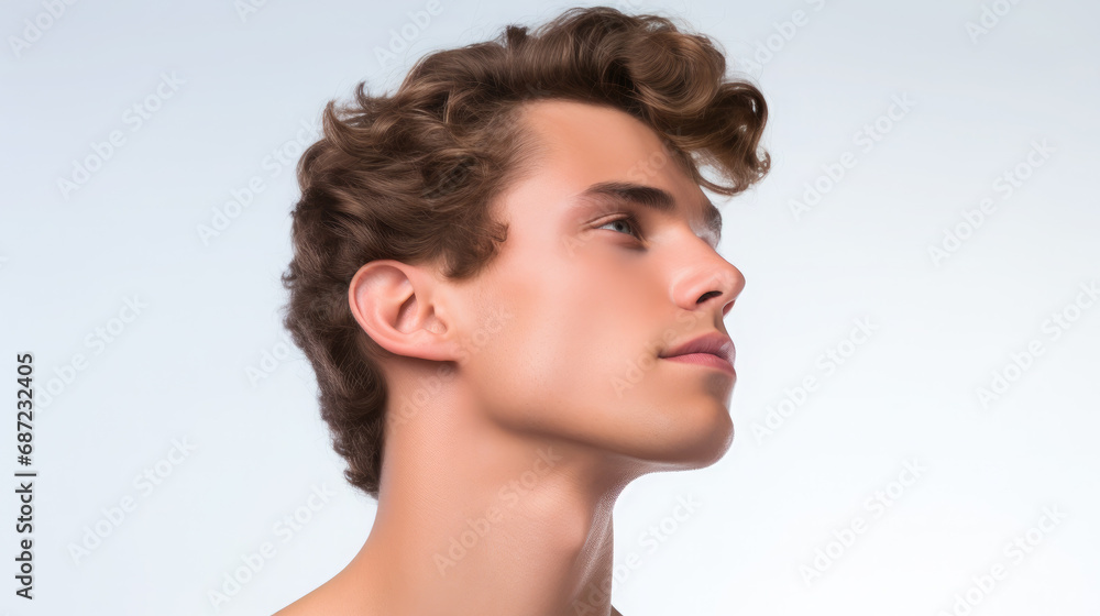 handsome young man on a white background, portrait of a stylish guy, beauty shooting, studio, model, health, cosmetology, spa, skin care, hairstyle, boy, emotional face, smile, isolate, place for text handsome young man on a white background, portrait of a stylish guy, beauty shooting, studio, model, health, cosmetology, spa, skin care, hairstyle, boy, emotional face, smile, isolate, place for text
