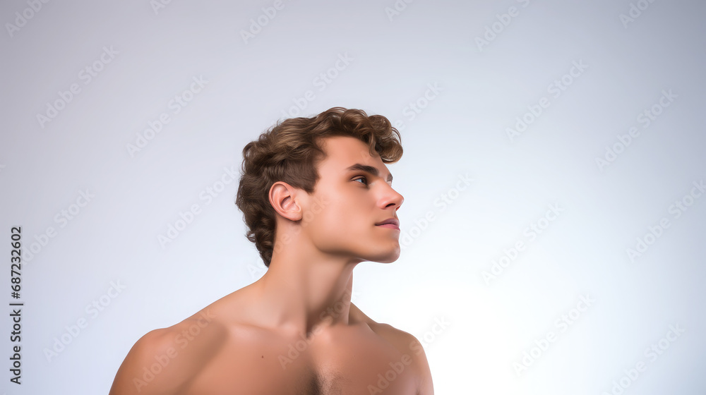 handsome young man on a white background, portrait of a stylish guy, beauty shooting, studio, model, health, cosmetology, spa, skin care, hairstyle, boy, emotional face, smile, isolate, place for text handsome young man on a white background, portrait of a stylish guy, beauty shooting, studio, model, health, cosmetology, spa, skin care, hairstyle, boy, emotional face, smile, isolate, place for text