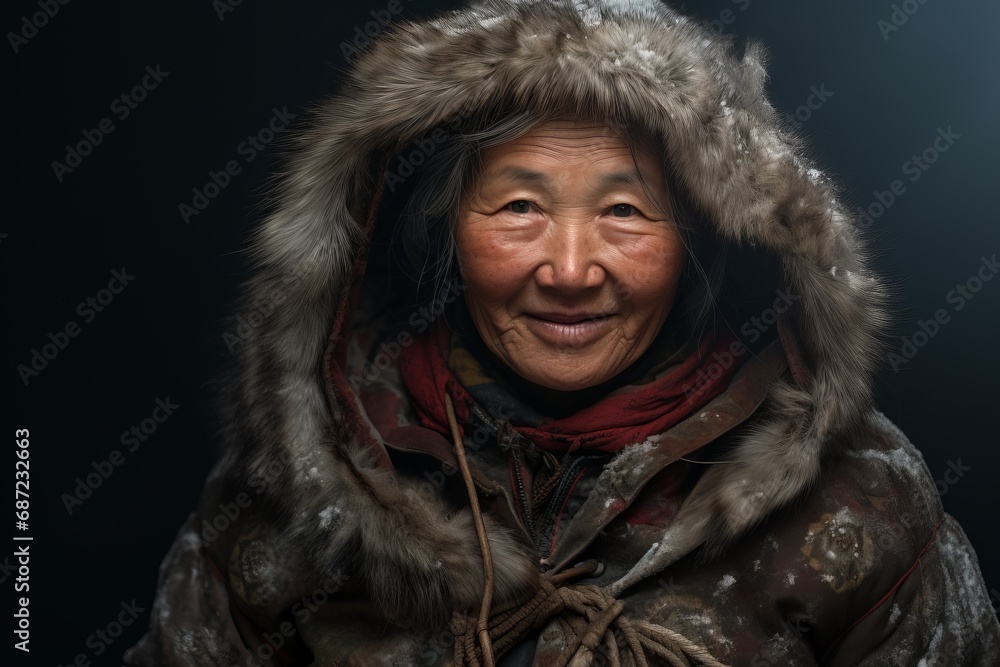 a close up portrait of an old inuit man looking to camera a close up portrait of an old inuit man looking to camera