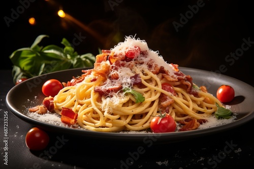 a delicious dish of spaghetti with tomato sauce in italian style