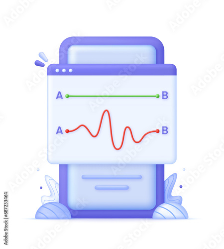 3D Chaos and easy simple way from point A to B on Phone. Concept of bad or good idea and correct or incorrect pathway.