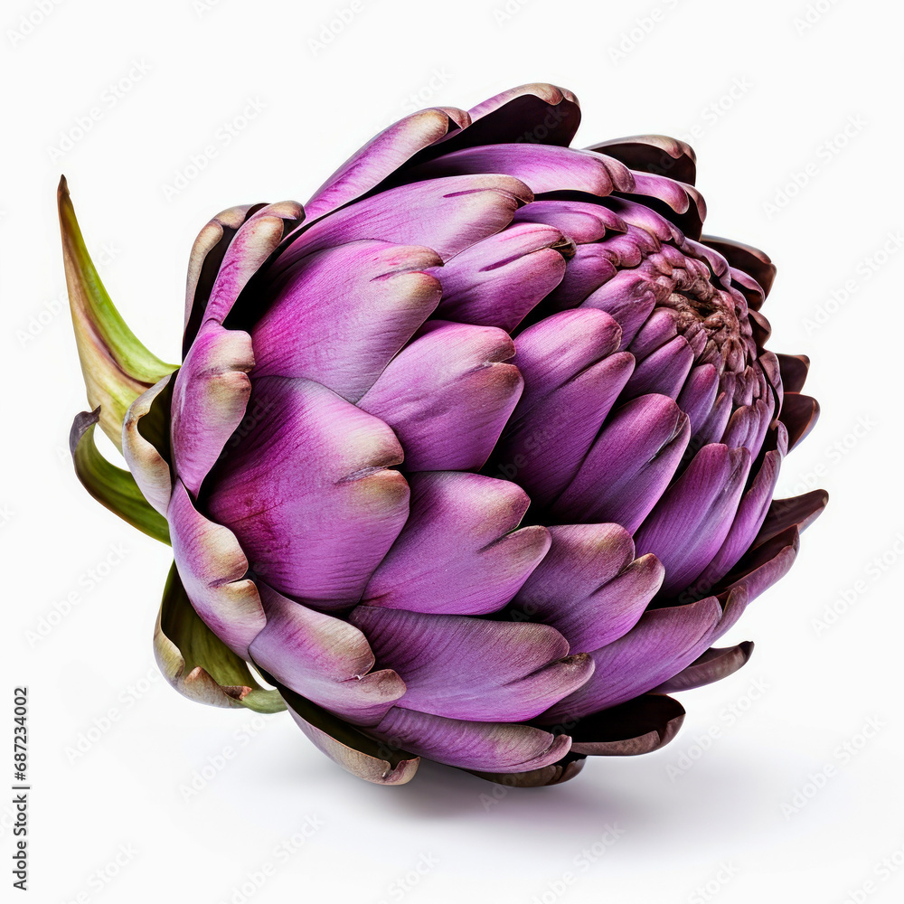 Obraz premium Artichoke purple, Mediterranean cuisine, artwork graphic design, isolated on a white background.