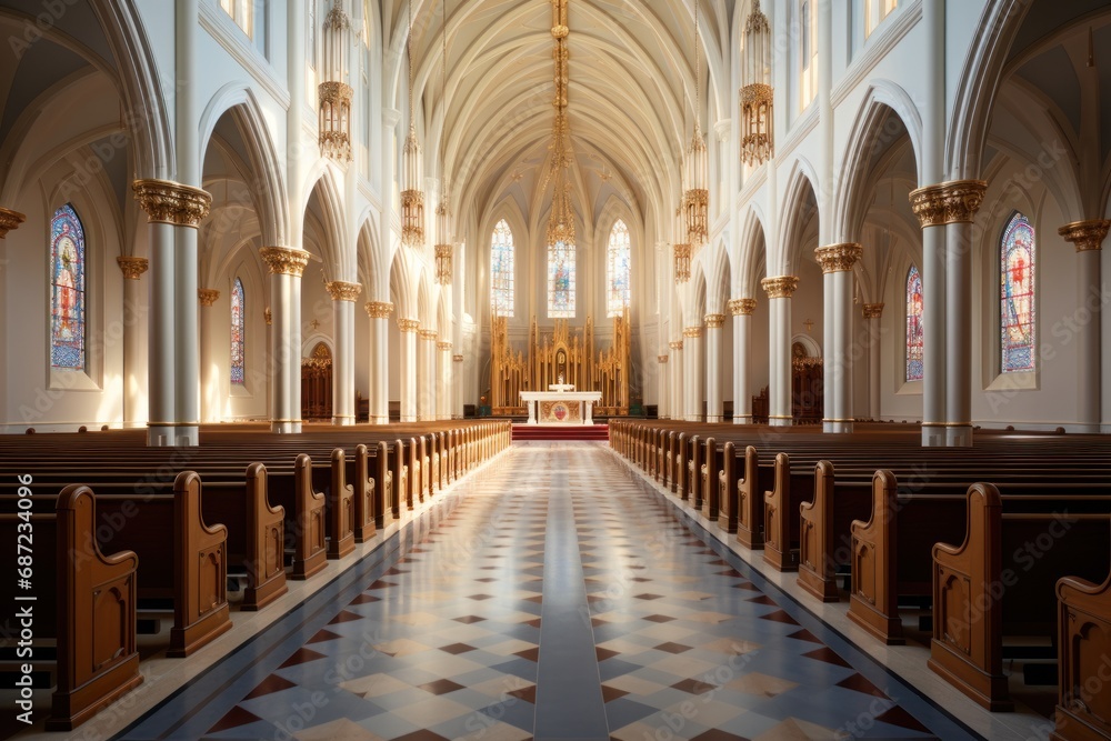 Inside a Catholic church in Gothic style