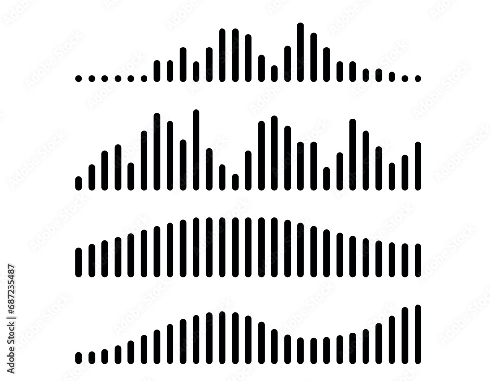 Sound wave or sound message. Set of music, podcast, radio shapes. Equalize graphics. Vector illustration. - obrazy, fototapety, plakaty 